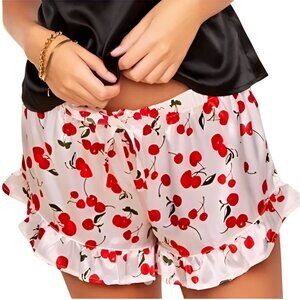 Adore Me Women's Satin Effect Cherry Ruffled Sleep Shorts White Size Small